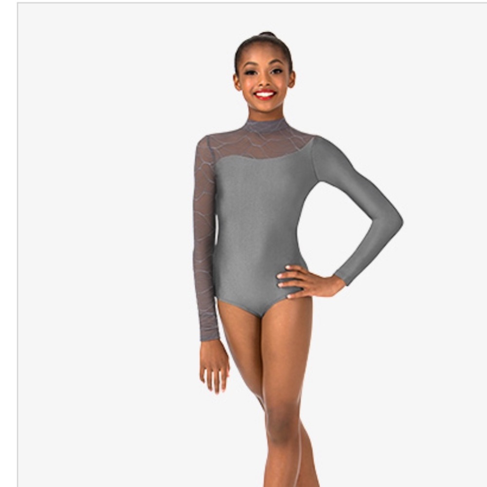 Girls Swirl Mesh Long Sleeve Performance Leotard